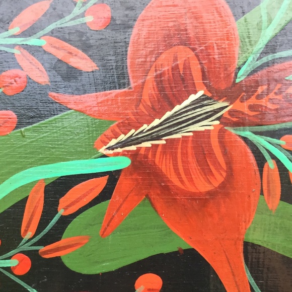 RED FLORAL ABSTRACT TRAY VINTAGE - Picture 2 of 16